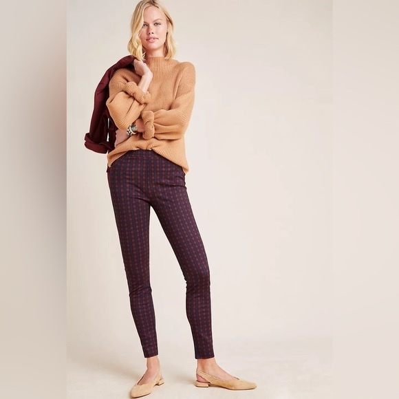 ANTHROPOLOGIE X SANCTUARY FINCHLEY PLAID LEGGINGS RED AND NAVY ANTHRO BOHEMIAN - Picture 1 of 13
